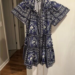 Hunter Bell Navy and White Patterned Dress